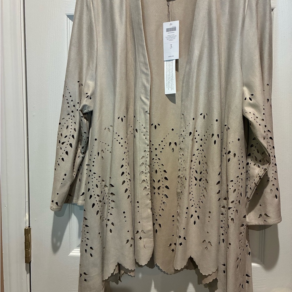 Chico's Beige Faux Suede Coat NWT Size 3 (16-18)